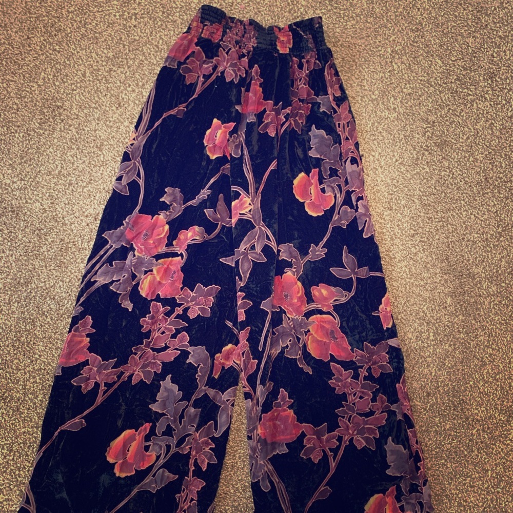 Vintage velvet floral boho pants